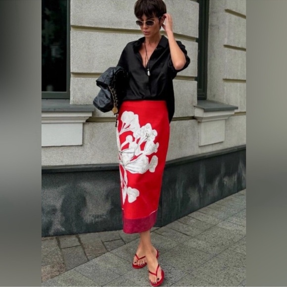 ZARA LINEN BLEND PENCIL SKIRT